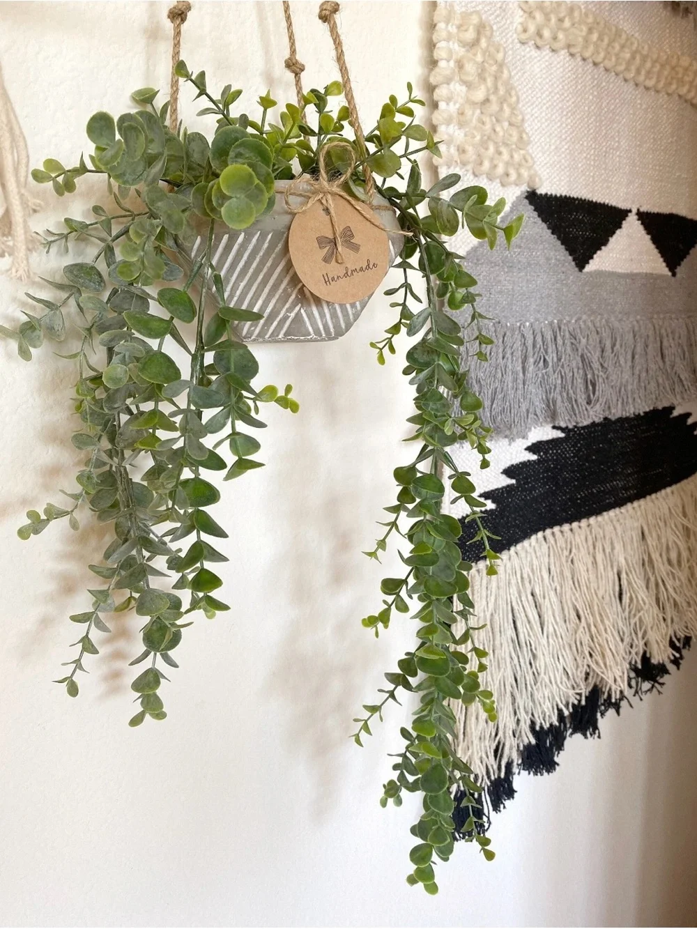 Handmade Hanging Planter with Green Faux Eucalyptus